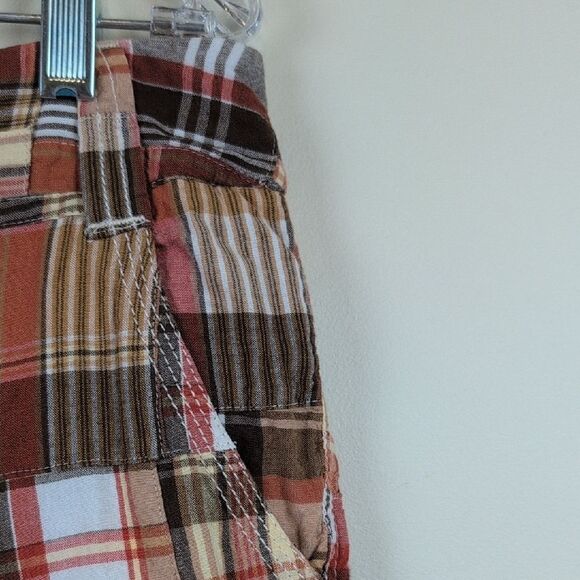 Larry Levine Cotton Brown & Rust Madras Plaid Patchwork Shorts Size 6 Preppy Y2K - Picture 5 of 10